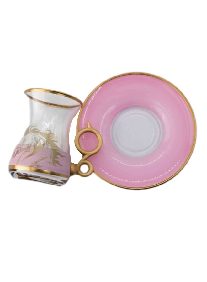 byblos 18-Piece Printed Tea And Coffee Cup With Saucer Set Pink/Gold/Clear - Image 2