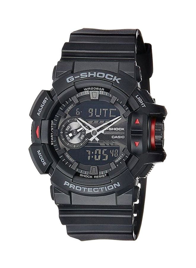 جي شوك ساعة يد رقمية بعقارب وسوار من الراتنج بتصميم دائري مقاس 55 مم - لون أسود - طراز GA-400-1BER للرجال - Image 1