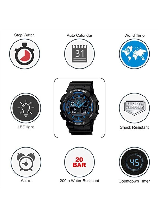 G-SHOCK men Water Resistant Analog/Digital Watch GA100-1A2 - Image 4