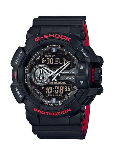 Men's Round Shape Rubber Strap Analog & Digital Wrist Watch 47 mm - Black - GA-400HR-1AER