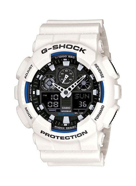 Men's Round Shape Resin Band Analog & Digital Wrist Watch 51 mm - White - GA-100B-7A