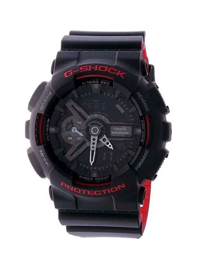جي شوك ساعة يد رقمية بعقارب وسوار من الراتنج بتصميم دائري مقاس 51 مم - لون أسود - طراز GA-110HR-1A للرجال - Image 1