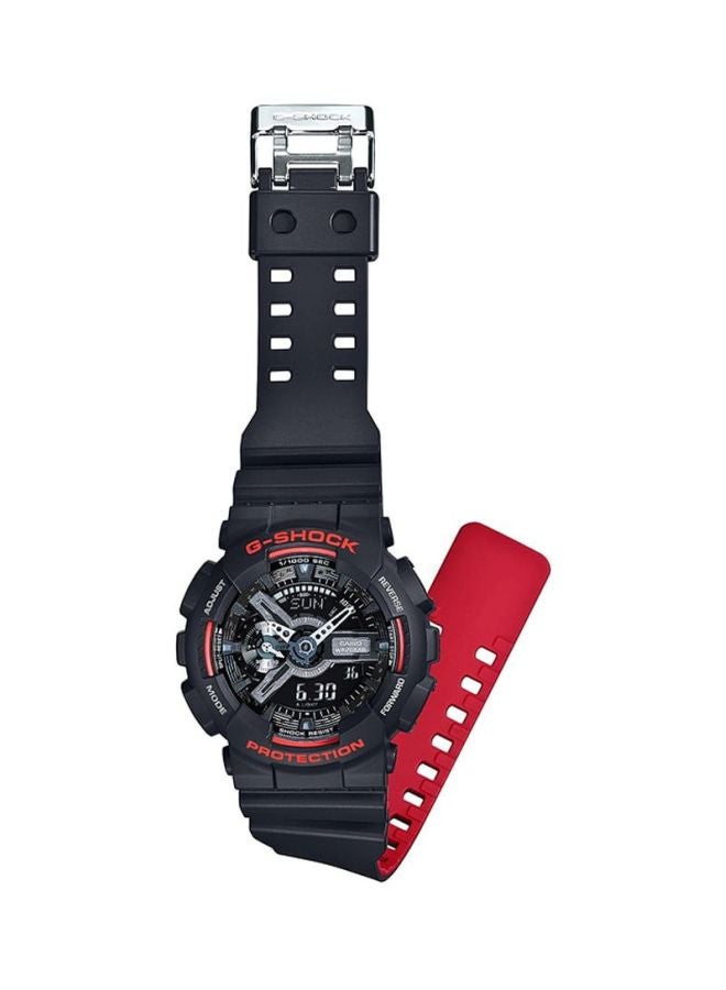 جي شوك ساعة يد رقمية بعقارب وسوار من الراتنج بتصميم دائري مقاس 51 مم - لون أسود - طراز GA-110HR-1A للرجال - Image 4