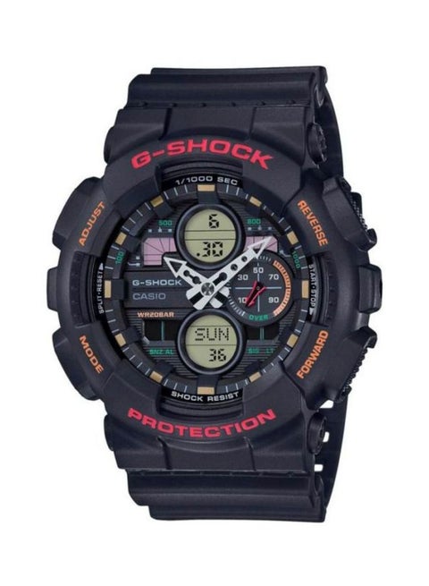 ساعة يد رقمية بعقارب وسوار من الراتنج بتصميم دائري مقاس 55 مم - لون أسود - طراز GA-140-1A4DR للرجال