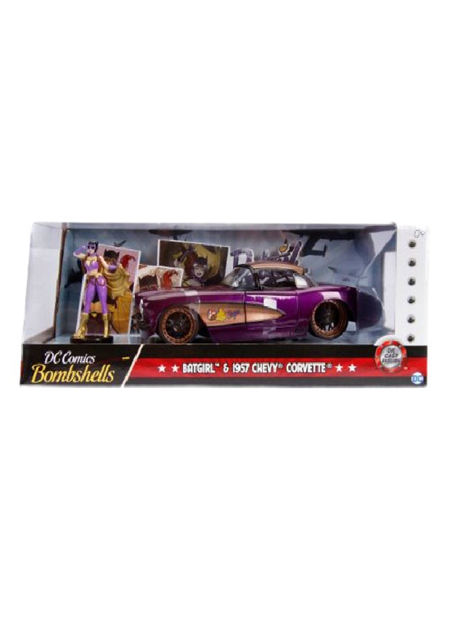 جادا لعبة سيارة شيفروليه كورفيت موديل 1957 مع مجسم الفتاة الوطواط من دي سي كوميكس بومبشيلز - Image 1