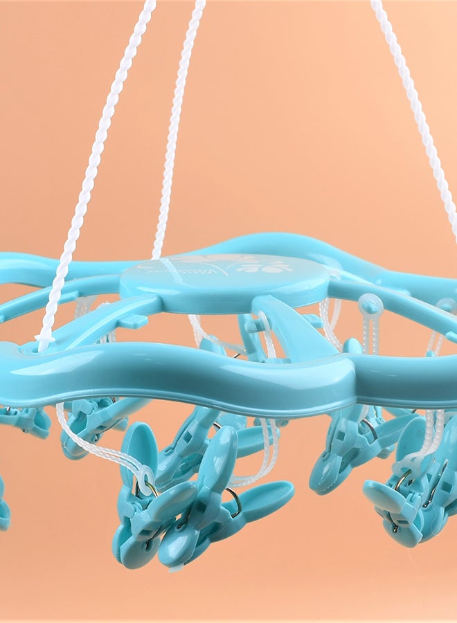 علاقة تجفيف ملابس قابلة للطي مكونة من 18 مشبكا أزرق 32x32x4سم - Image 2