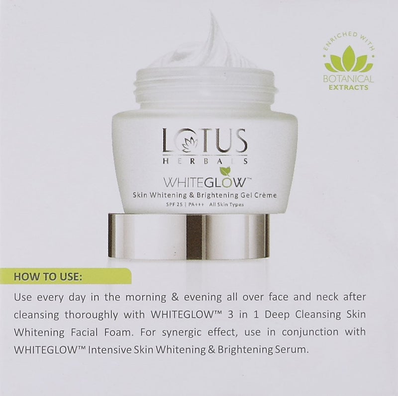 LOTUS HERBALS White Glow Skin Whitening And Brightening Gel Cream SPF 25 60grams - Image 5