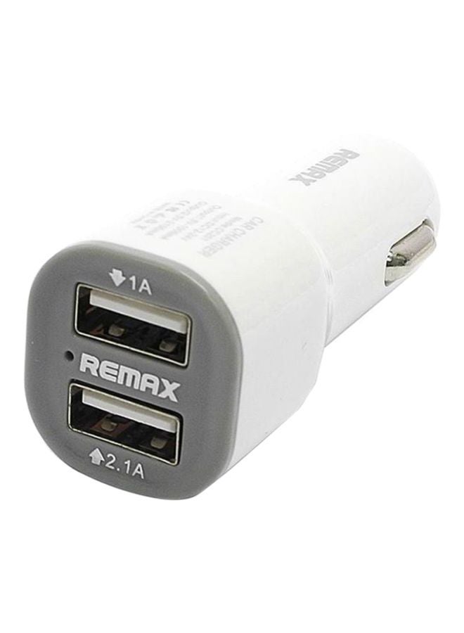 REMAX Dual Port USB Car Charger White/Grey - Image 1