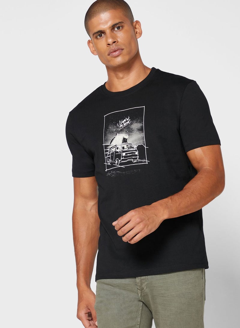 Reserved Graphic Crew Neck T-Shirt Black - Image 1