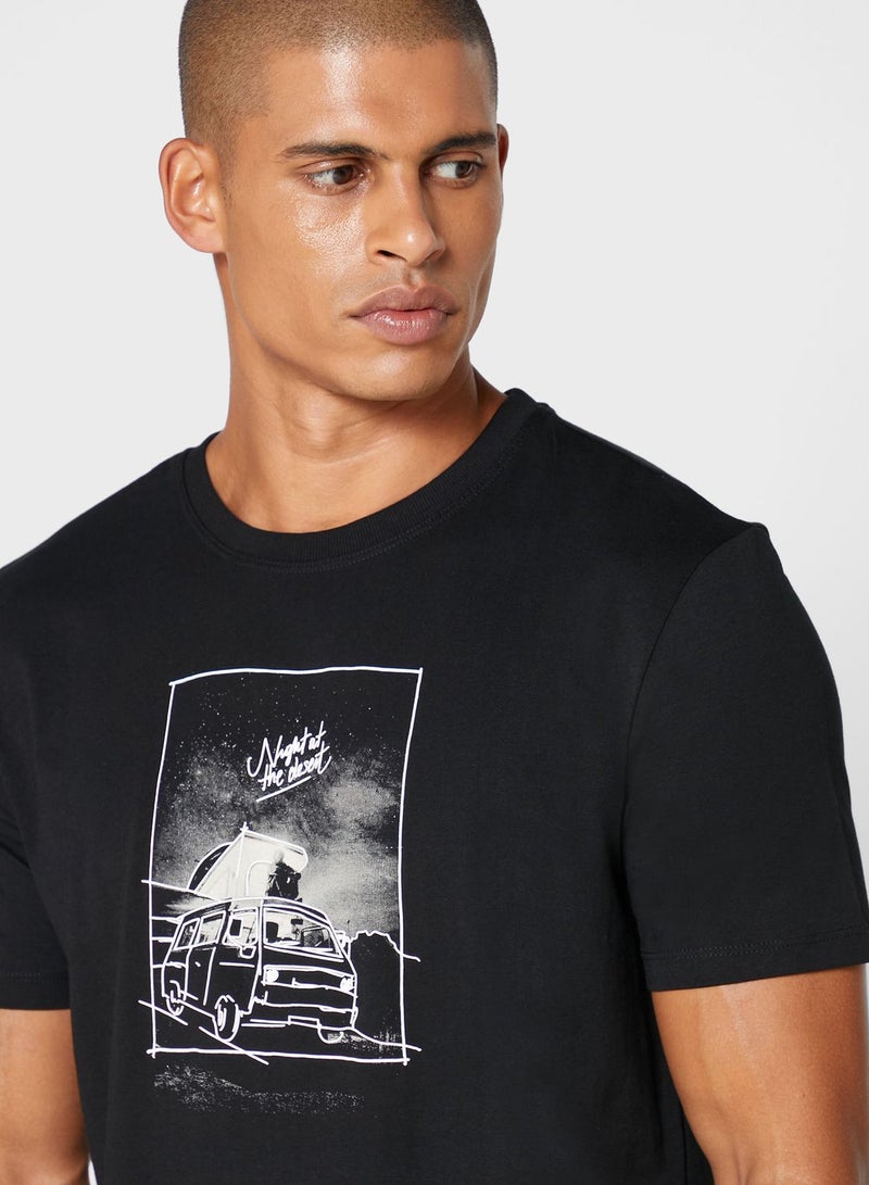 Reserved Graphic Crew Neck T-Shirt Black - Image 3