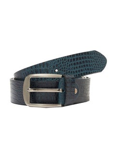 Textured Patterned Leather Belt Blue