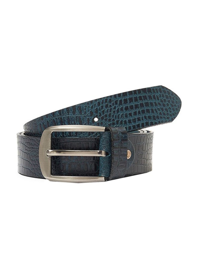 Bousni - Textured Patterned Leather Belt Blue - Image 1