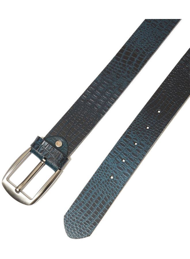 Bousni - Textured Patterned Leather Belt Blue - Image 1