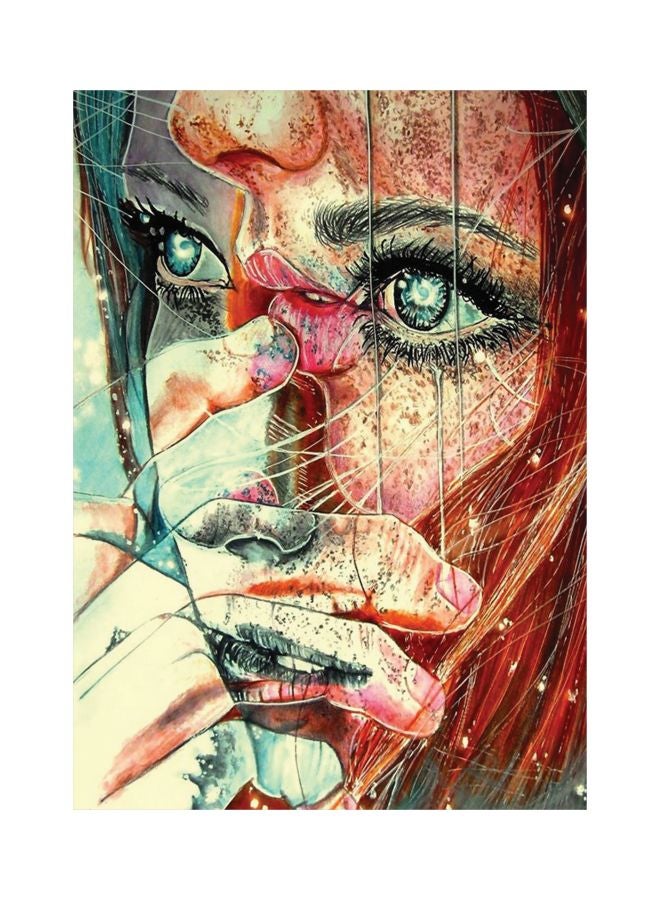 ROSE HAND 3D Girl Themed Wall Painting With Frame Yellow/Green/Brown 75x50cm - Image 1