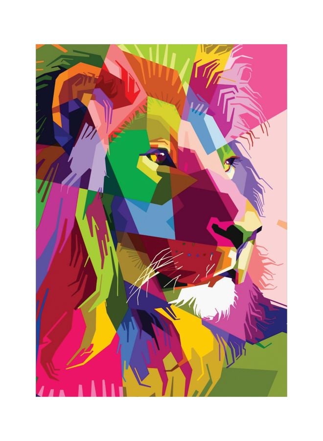 ROSE HAND Lion Themed Wall Painting With Frame Green/Pink/Blue 75x50cm - Image 1