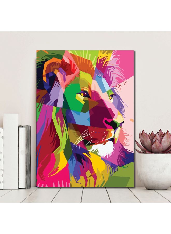 ROSE HAND Lion Themed Wall Painting With Frame Green/Pink/Blue 75x50cm - Image 2