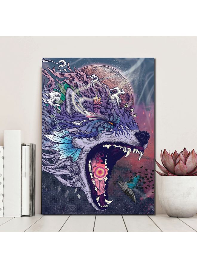 ROSE HAND Wolf Themed Wall Painting With Frame Purple/Pink/Grey 75x50cm - Image 2