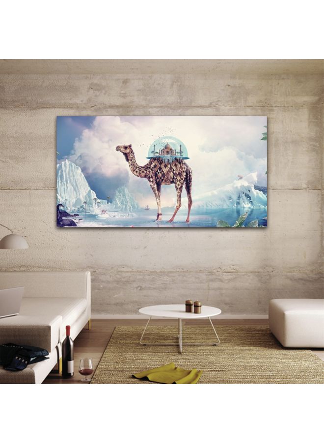 ROSE HAND Camel Tajmahal Themed Canvas Framed Painting White/Blue/Brown 70x50cm - Image 2