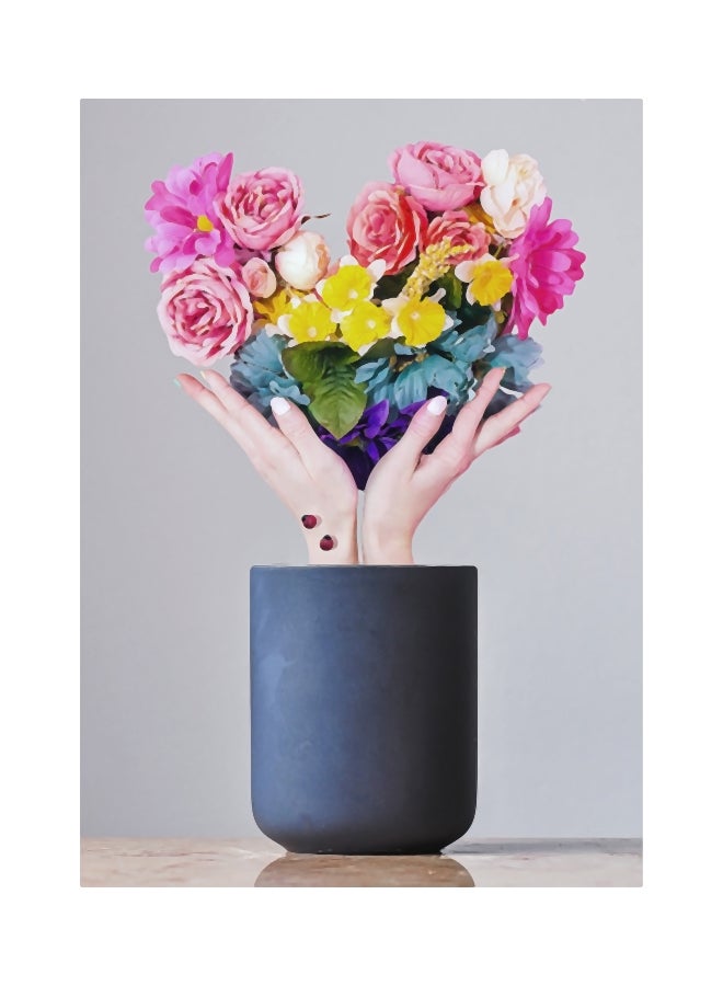 ROSE HAND Flower Themed Canvas Painting With Frame Pink/Yellow/Beige 70x50cm - Image 1