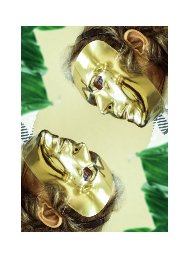 ROSE HAND Mask On Face Themed Canvas Framed Painting Gold/Green/White 70x50cm - Image 1