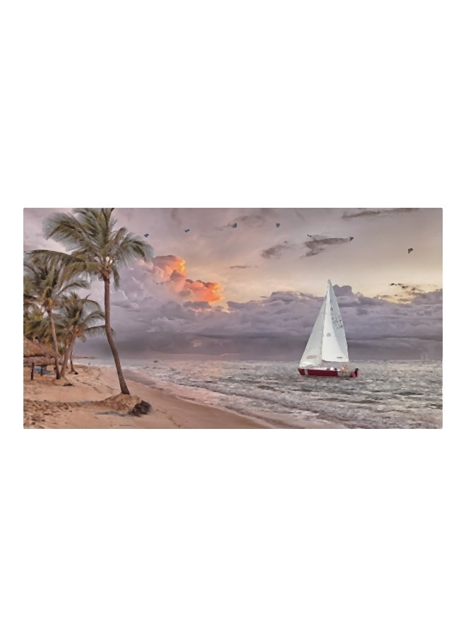 ROSE HAND Sea Landscape Themed Canvas Painting With Frame Grey/Beige/White 70x50cm - Image 1