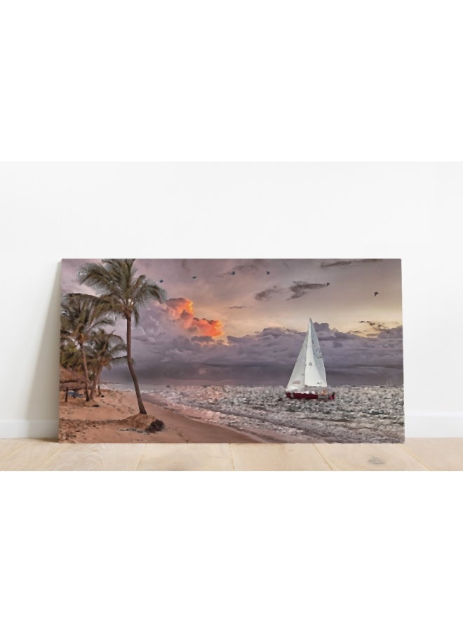 ROSE HAND Sea Landscape Themed Canvas Painting With Frame Grey/Beige/White 70x50cm - Image 2