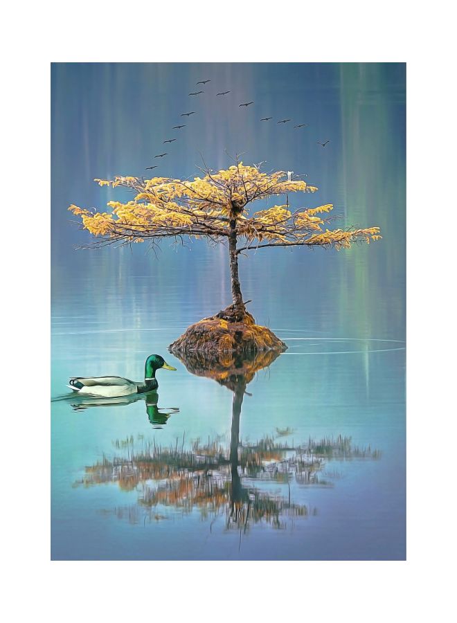 ROSE HAND Landscape Themed Canvas Painting With Frame Blue/Green/Yellow 70x50cm - Image 1
