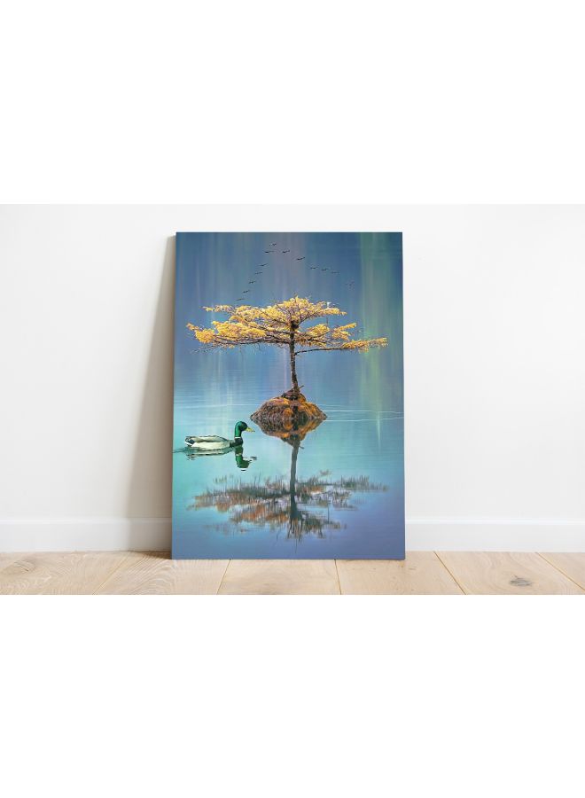 ROSE HAND Landscape Themed Canvas Painting With Frame Blue/Green/Yellow 70x50cm - Image 2