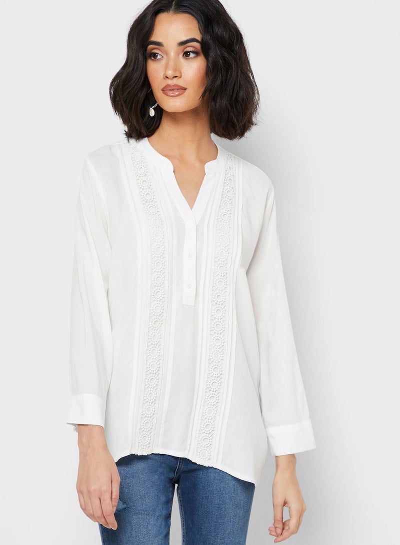 Reserved Lace Detail Placket Top White - Image 1