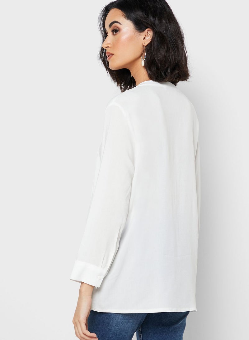 Reserved Lace Detail Placket Top White - Image 2