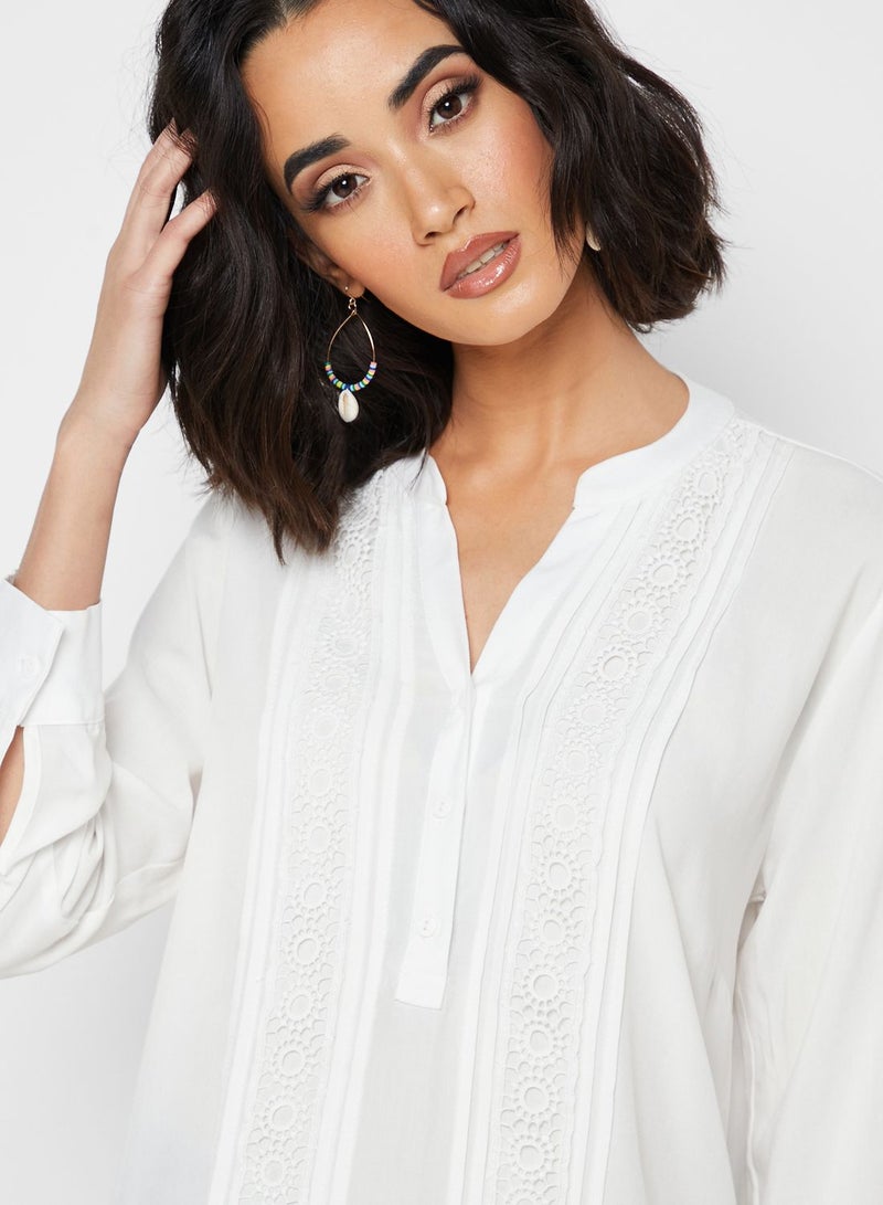 Reserved Lace Detail Placket Top White - Image 3