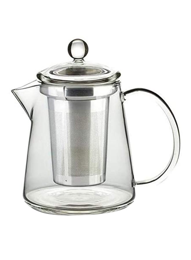 Heat Resistant Glass Tea Pot With Stainless Steel Strainer And Lid Clear/Silver 950ml - Image 1