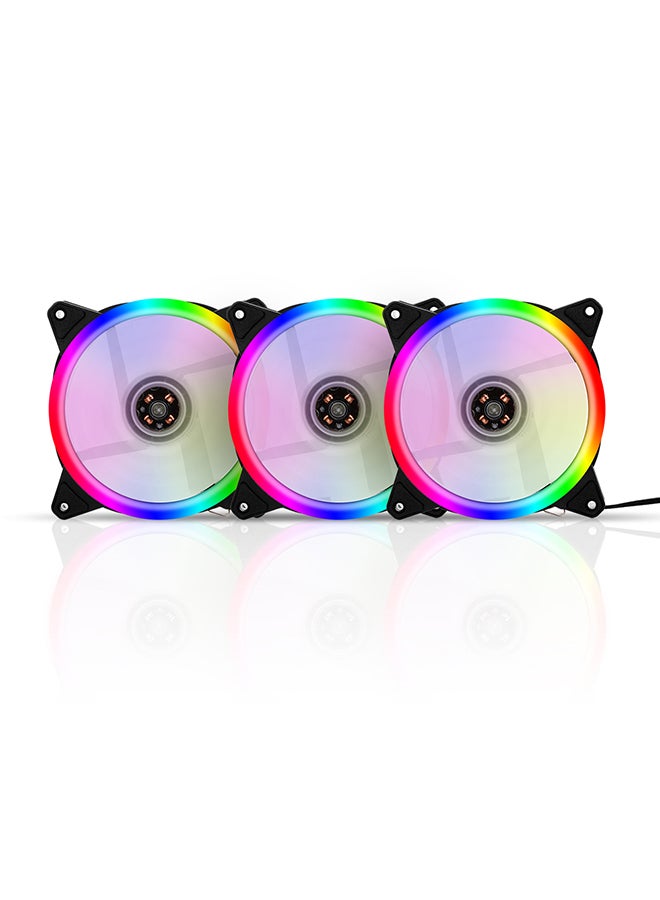 Generic 3-Piece RGB Case Cooling Fan White/Black  - Image 1