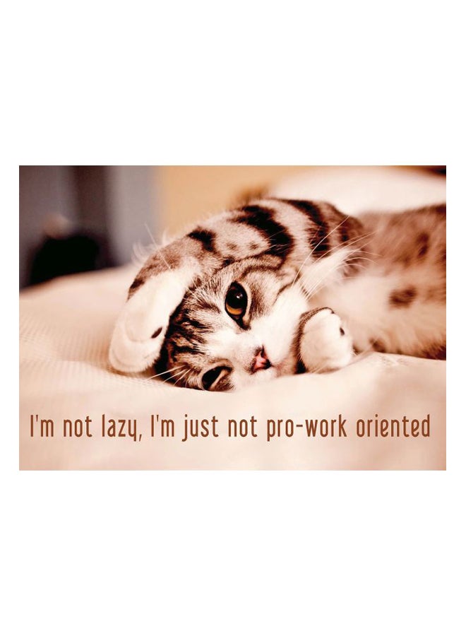 زوت لوحة فنية من قماش الكانفاس للزينة بصورة وعبارة "I'm Not Lazy" أبيض/رمادي/بني 50x70سم 