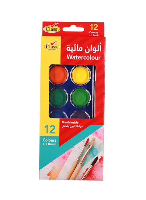 12 Colors Watercolor Set With Brush Multicolour