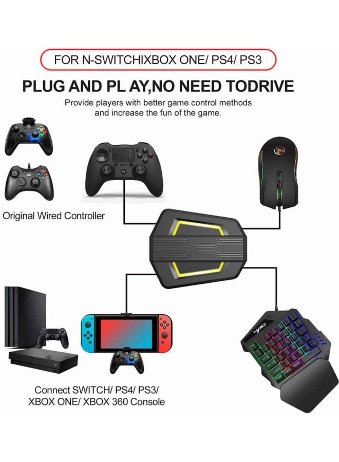 HXSJ - Portable P6 Keyboard And Mouse Adapter With Colour Breathing Light Black/Light/Red/Yellow - Image 1
