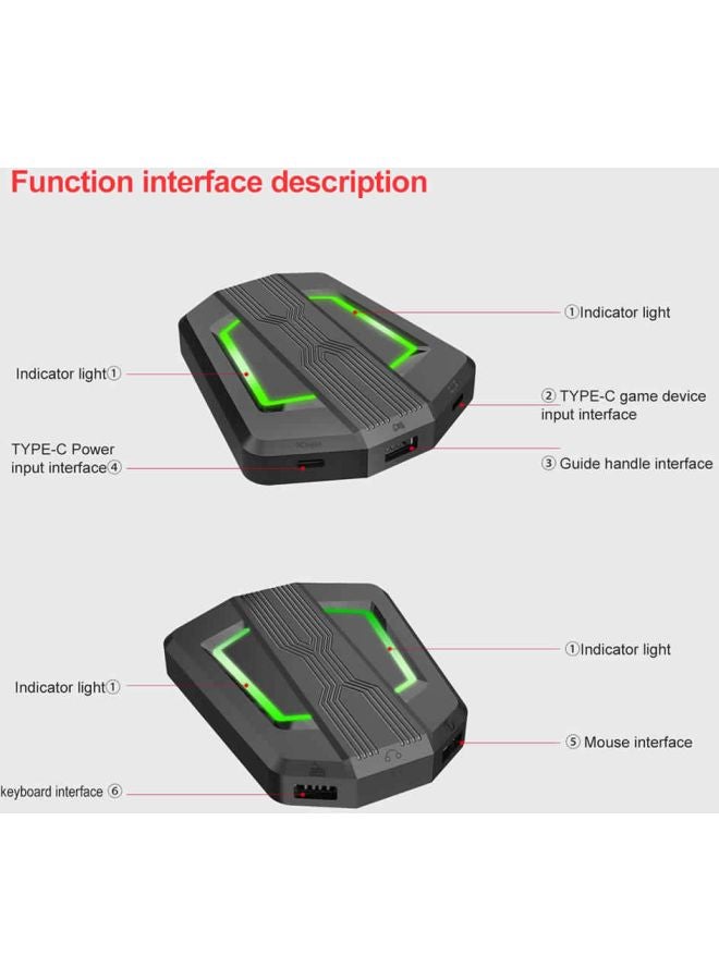 HXSJ - Portable P6 Keyboard And Mouse Adapter With Colour Breathing Light Black/Light/Red/Yellow - Image 1
