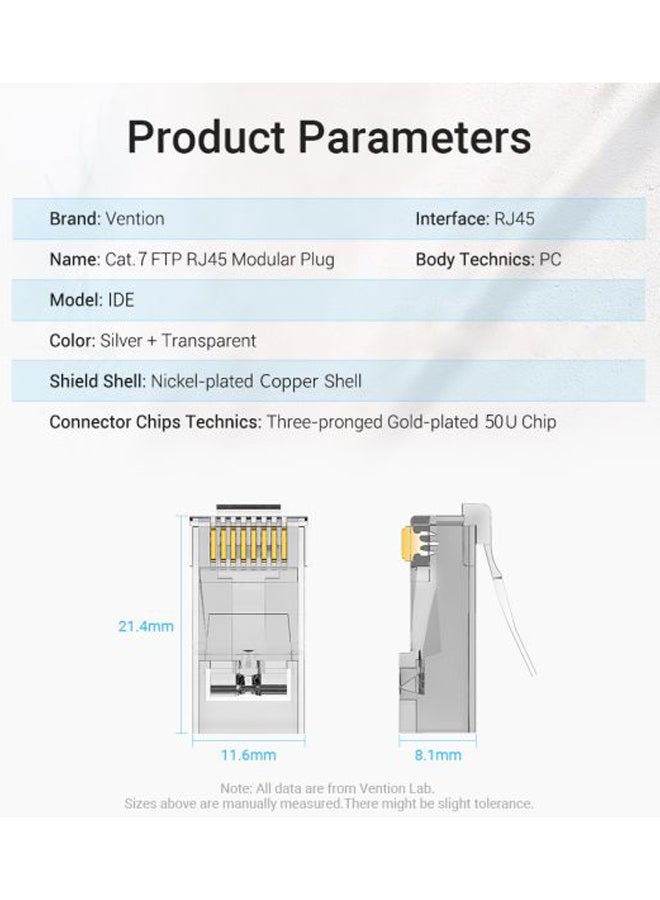 VENTION 10-Piece RJ45 To Cat 7 Modular Plug Silver/Clear/Gold - Image 3