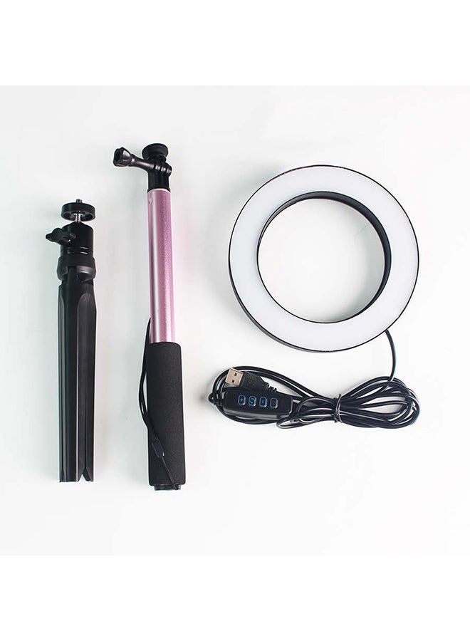 مصباح LED حلقي مع حامل ثلاثي القوائم. وردي - Image 4