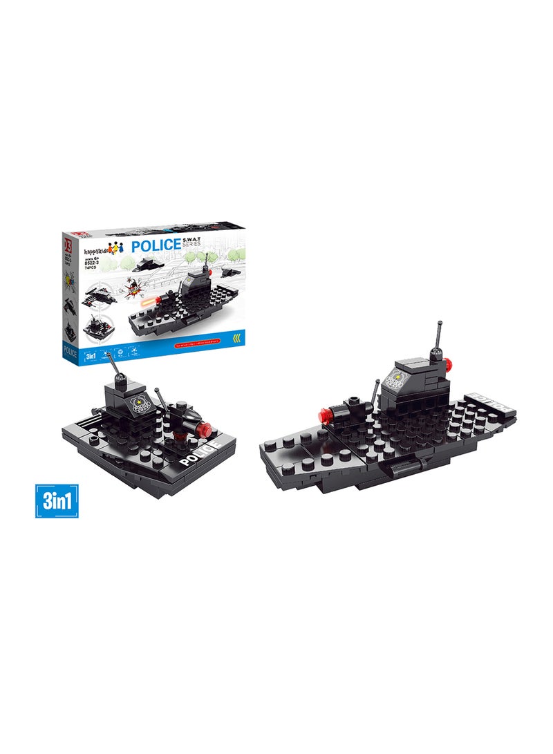 8522-3 74-Piece 3-In-1 Police S.W.A.T Series Block Set