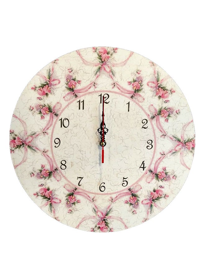 Flowers Printed Wooden Analog Wall Clock Off White/Pink