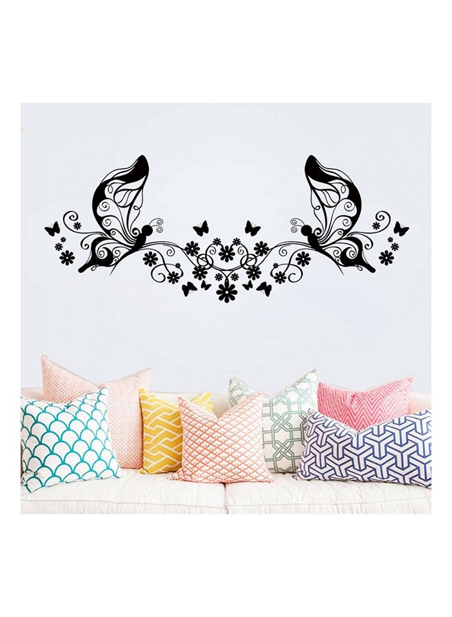 Butterfly And Flower Themed Wall Sticker Black - Image 1