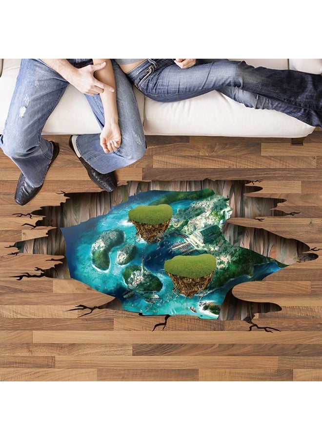 3D Island Themed Wall Sticker Blue/Green/Brown - Image 1