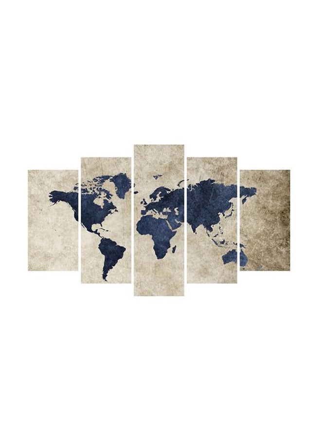 5-Piece World Map Themed Wall Painting Set Blue/Brown 60x100cm