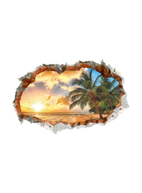 Sunset Sea Beach Themed 3D Wall Sticker Multicolour
