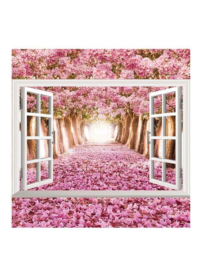 3D Window Landscape Wall Sticker Pink/White/Brown 90x60cm