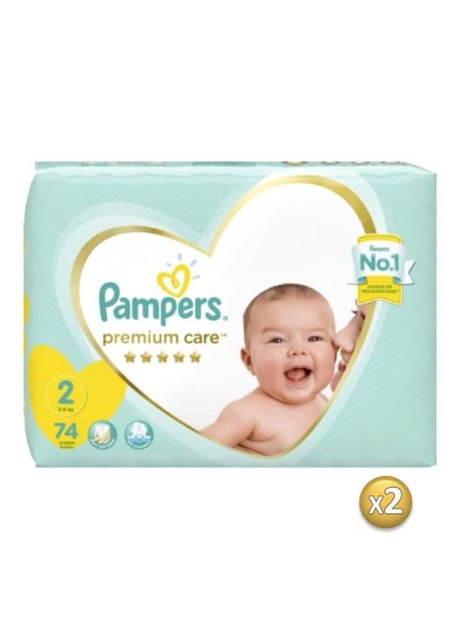 Pampers 2-Piece Premium Care Mini Diapers, Size 2 (3-8 Kgs), Count 74 