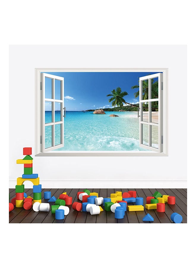 Hawaiian Beach Fake Window Themed Wall Sticker Multicolour - Image 1