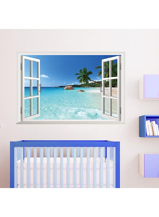 Hawaiian Beach Fake Window Themed Wall Sticker Multicolour - Image 2