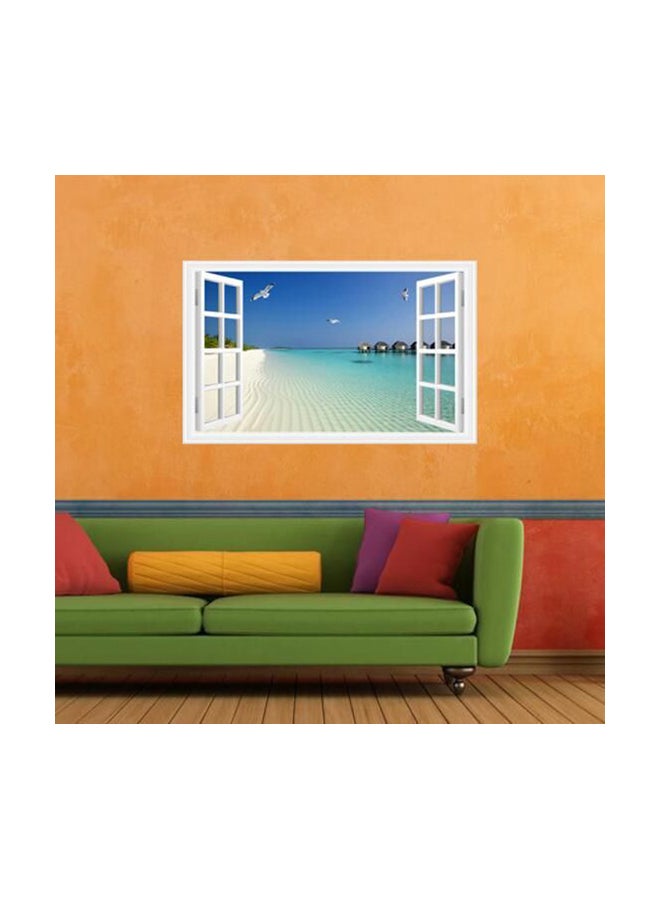 Fake Window Seagull Beach Sea Themed Wall Sticker Multicolour 90x60cm - Image 1